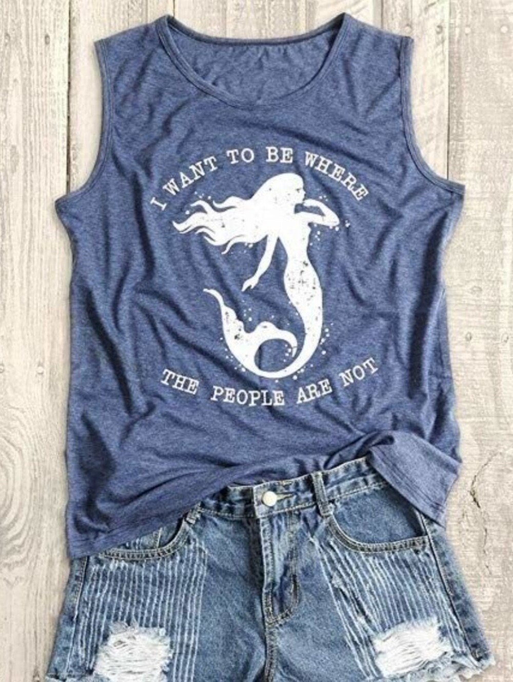 Blue Mermaid Quote Sleeveless Tank Size Large